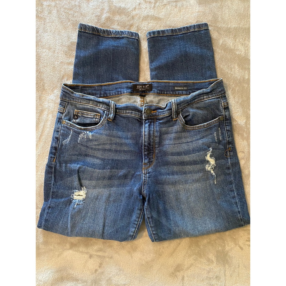 Judy Blue Jeans Sz 15/32 Blue Boyfriend Fit Distressed Denim Mid Rise Streetwear